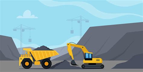 Excavator And Dump Truck Working At Coal Mine Open Pit Mine Or Quarry