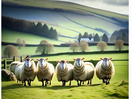 A Herd Of Sheep Standing On Top Of A Lush Green Field Image Design Id