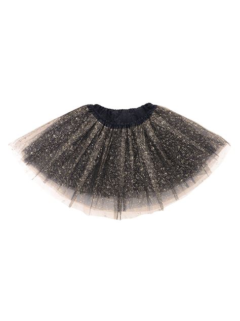 Elastic 3 Layered Tulle Tutu Skirt Dress Up Costume Black Sequin