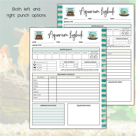 Aquarium Logbook Fish Tank Logbook Aquarium Maintenance Log Aquarium