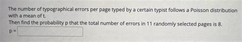 Solved The number of typographical errors per page typed by | Chegg.com