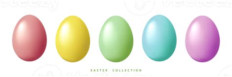 Set Of Pastel Realistic Easter Eggs Isolated On Transparent Background