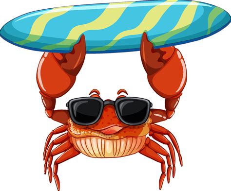 Cute Crab Cartoon Character Holding Surfboard 12066762 Vector Art At