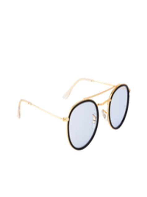 Buy Ted Smith Unisex Blue Lens And Gold Toned Aviator Sunglasses With Uv Protected Lens