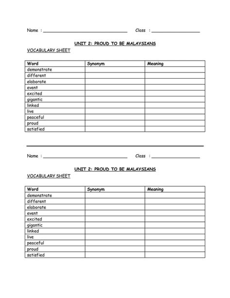 Synonyms Vocabulary Sheet Pdf