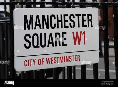 Manchester Square W1 London City Of Westminster Street Sign On Railings