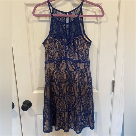 Francesca S Collections Dresses Navy Blue Lace Dress With Nude