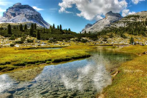 Boulders Tranquility Landscape Pine Tree Lake Rock South Tyrol