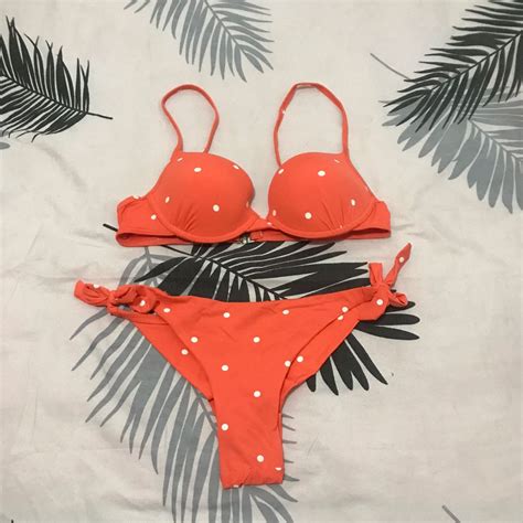 Orange Polka Bikini Women S Fashion Swimwear Bikinis Swimsuits On Carousell