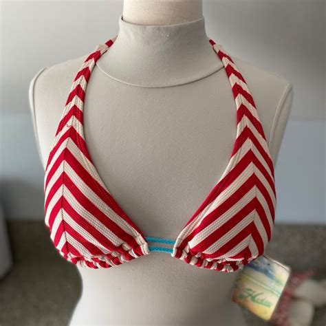 Hobie Swim Hobie Red And White Striped Bikini Medium With A Splash Of Blue Nwt Poshmark