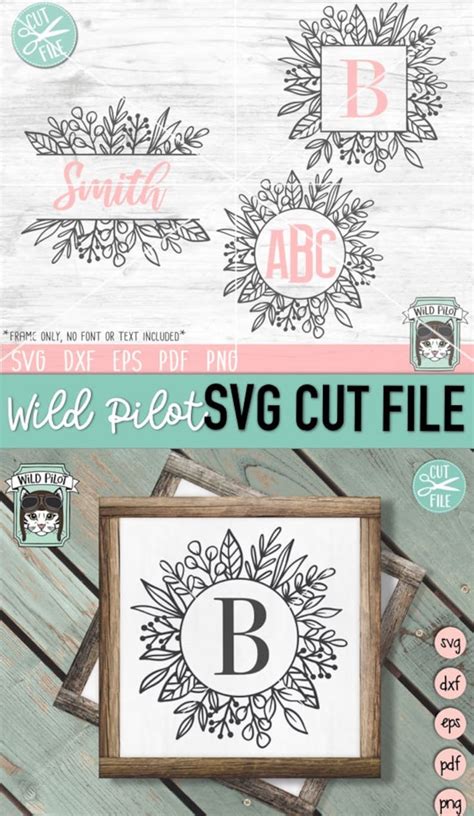 Leaf Frame Svg File Monogram Frame Svg Split Frame Svg Leaf Etsy