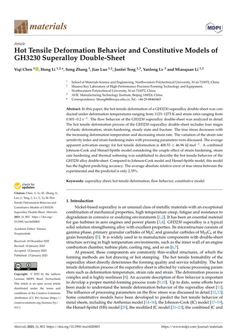 PDF Hot Tensile Deformation Behavior And Constitutive Models Of GH Superalloy Double Sheet