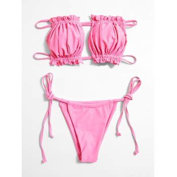 Emmiol Free Shipping Smocked Bandeau Bikini Set Pink L In Bikini Sets Online Store EMMIOL