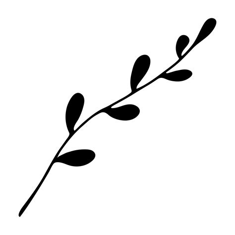 Willow Branch Vector Icon Black Silhouette Of A Twig With Leaves Hand