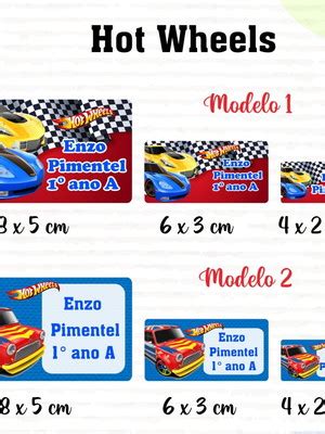 Etiqueta Escolar Hot Wheels Kit Etiquetas Compre Produtos Personalizados No Elo