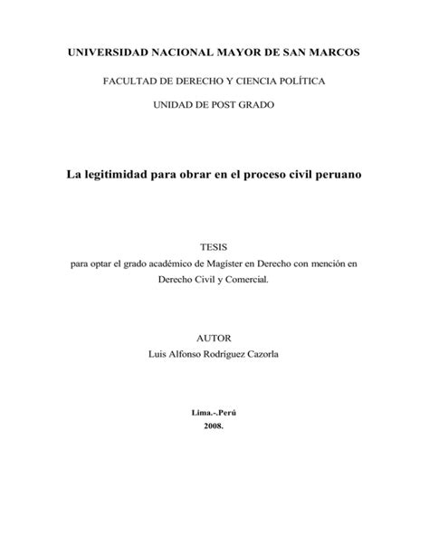 La Legitimidad Para Obrar En El Proceso Civil Peruano