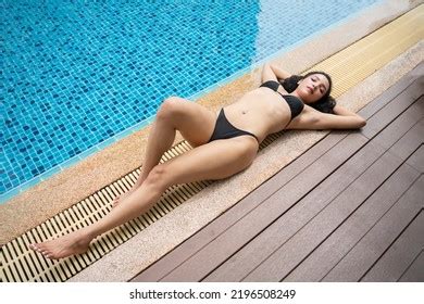 Elegant Sexy Woman Bikini Pool Swimming Stock Photo