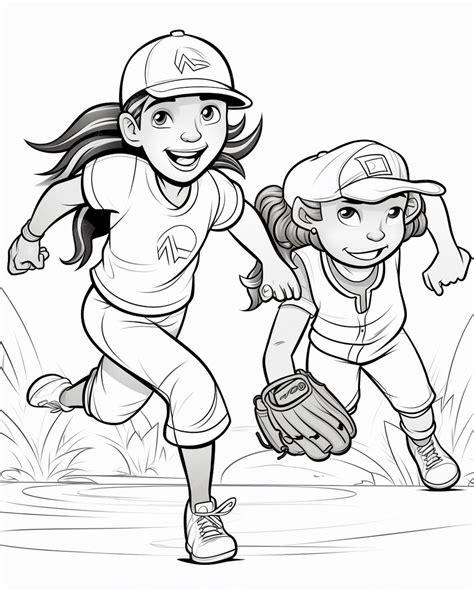 Premium Photo A Cartoon Girl And Boy Playing Baseball In A Field