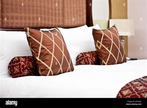 Pillows In Hotel Bedroom Stock Photo Alamy