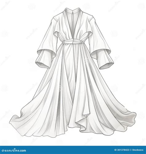 Highly Detailed Fashion Illustration Of A Flowing White Robe Stock