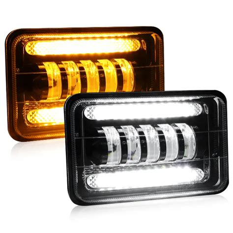led rectangle projector headlight  white   yellow