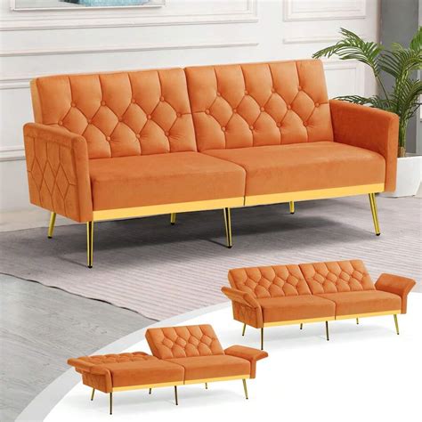 Lesofair 67 Velvet Convertible Sofa Bed Tufted Loveseat Couch With