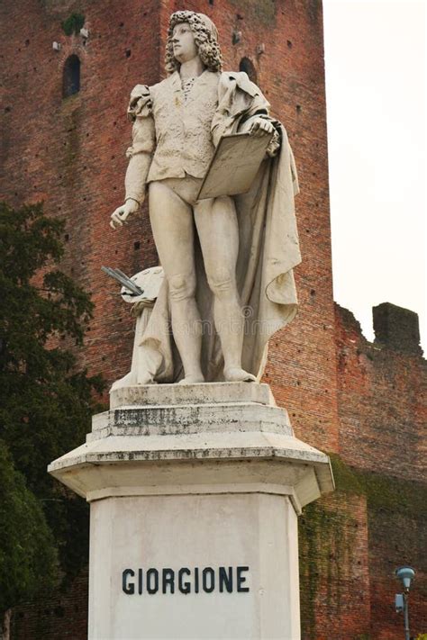 Giorgione Statue And Tower In Castelfranco Italy Editorial Photography