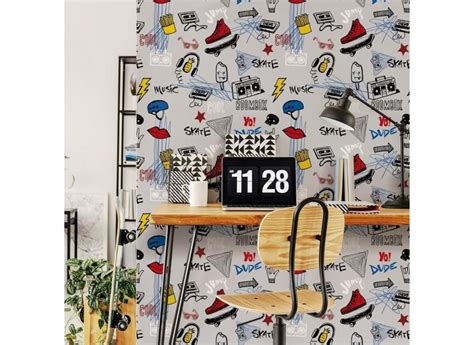 Papel De Parede Skate Radical Nude Quarto Infantil Menino Criança Pré Adolescente Teen Lavável
