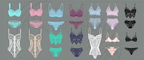 Lingerie feminina de renda sutiã calcinha body em branco nude e cor clara Vetor Premium