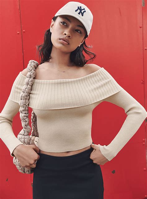 Ribbed Foldover Off The Shoulder Sweater Twik Shop Womens Sweaters