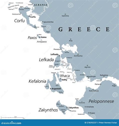 Ionian Islands Region Greece, Hellenic Republic, Hellas Map Vector