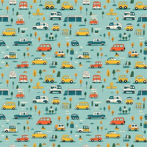 Lindos Coches Pequeños Arte Ingenuo Patrón Sin Costuras Foto Premium