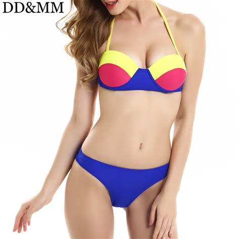 DD MM 2017 Bikini Women Low Waist Swimwear Halter Swimsuit Solid Bikini