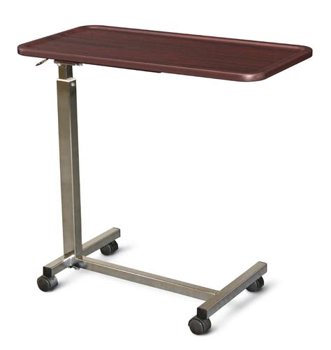 Overbed Table Adjustable Height With Vinyl Wrapped Raised Spill Proof