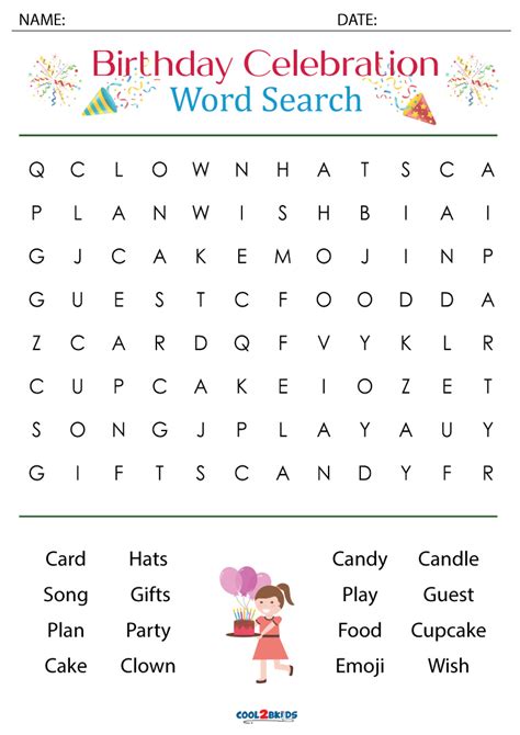 Printable Birthday Word Search - Cool2bKids
