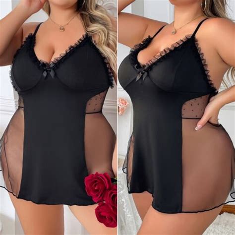 Plus Size Women Sexy Lingerie Chemise Babydoll Sleepwear Lace Sleep Dress Teddy Ebay