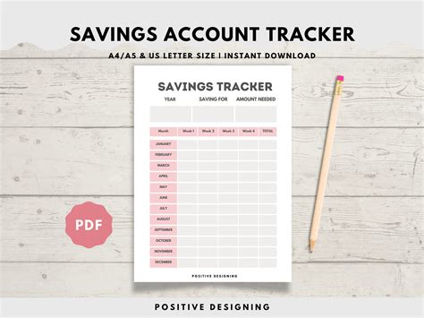 savings account sheet printable personal savings tracker etsy