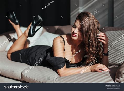 Portrait Sexy Brunette Black Dress On Stock Photo 2055585335 Shutterstock