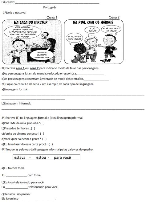 Linguagem Formal E Informal 5 Ano - Linguagem formal e informal 5° ano | Atividades alfabetização e ...