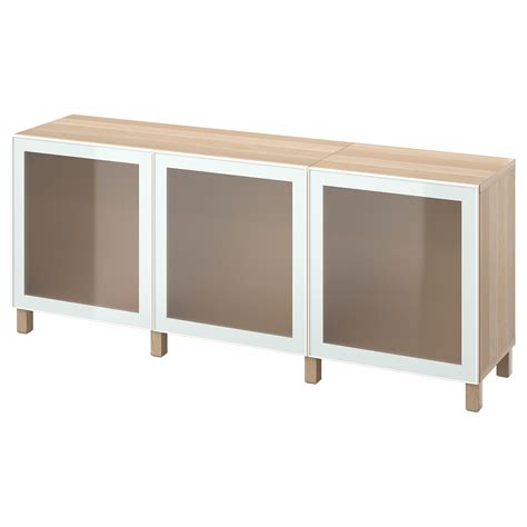 BESTÅ storage combination with doors white stained oak effect Glassvik ...