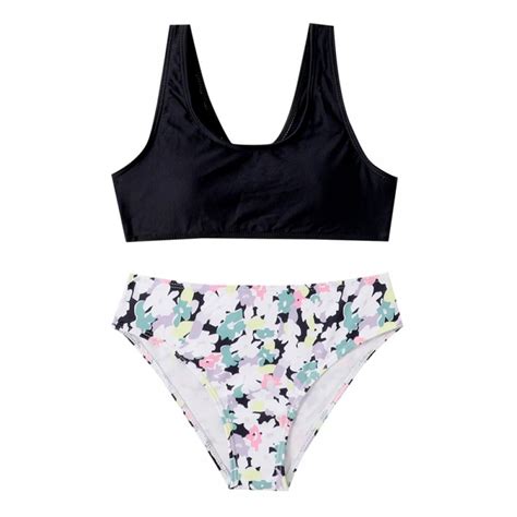 URMAGIC Girl S 2 Piece Swimsuit Sport Print High Waist Bikini Set