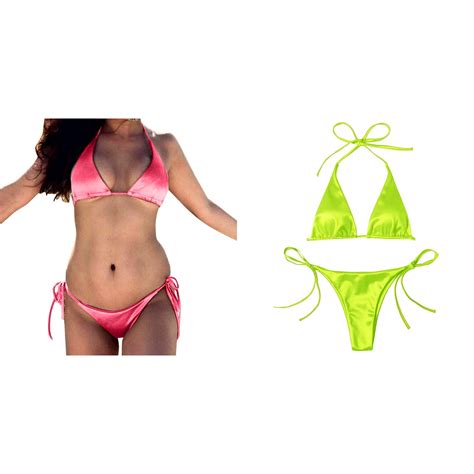 Pack Kcodviy Women Bandeau Bandage Bikini Leather Bikini Set Push