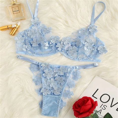 High Quality Sexy See Through Lingerie Erotic Lace Floral Embroidered Lingerie Set Thong G