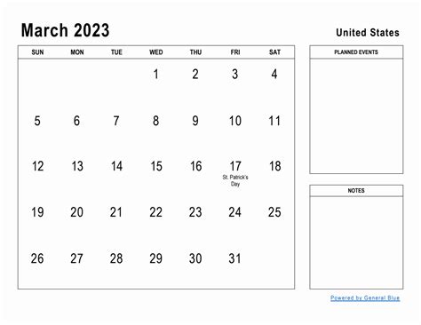 March 2023 Planner with United States Holidays