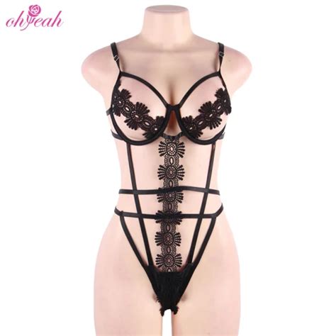 Logo Custom Odm Flowers Lace Sexy Women Hollow Out Plus Size Teddy Bodysuit Lingerie Lingerie