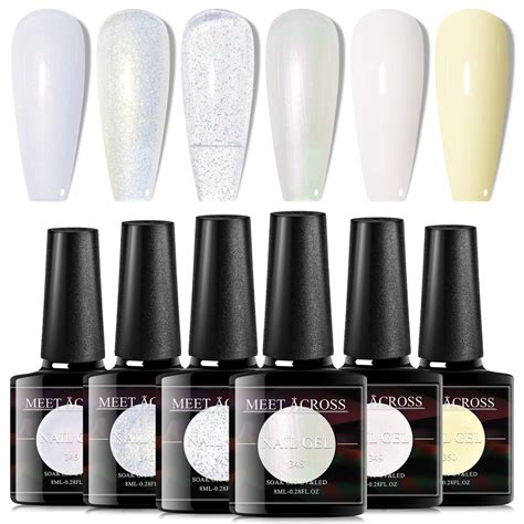 Meet Across Piece White Nail Polish Set Milky White Nude Shimmer Glitter Sheer Jelly Gel