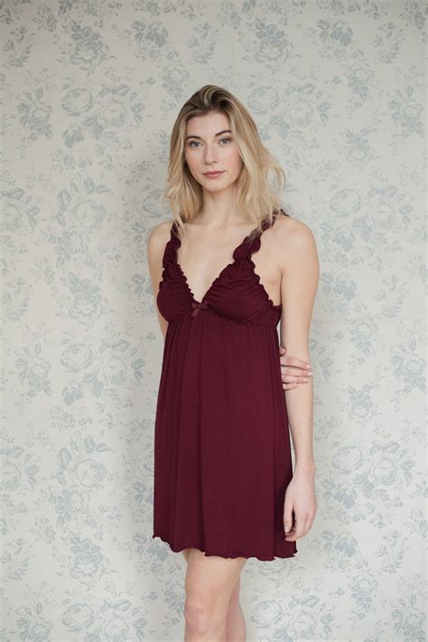 Bamboo Jersey Nightie Red Lingerie Night Dress Sleepwear Etsy