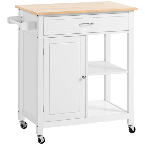 Homcom Kitchen Island Cart Rolling Kitchen Island With Storage Solid