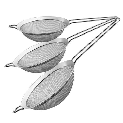 3 Piece Fine Mesh Strainers Set Stainless Steel Kitchen Sifters And Colanders For Straining Tea