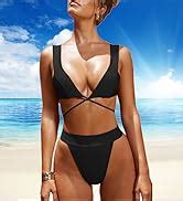 Amazon SherryDC Women S Solid Scoop Neck Push Up Padded Brazilian Thong Bikini Swimsuit